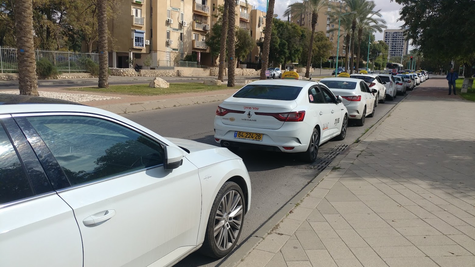 עשרות מוניות נעמדו ליד פארק החייל האוסטרלי (צילום: דני בלר)