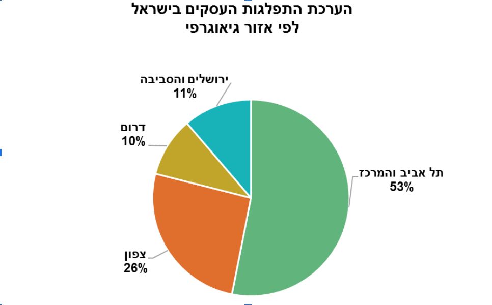 התפלגות העסקים בישראל לפי איזור גיאוגרפי (צילום מסך)