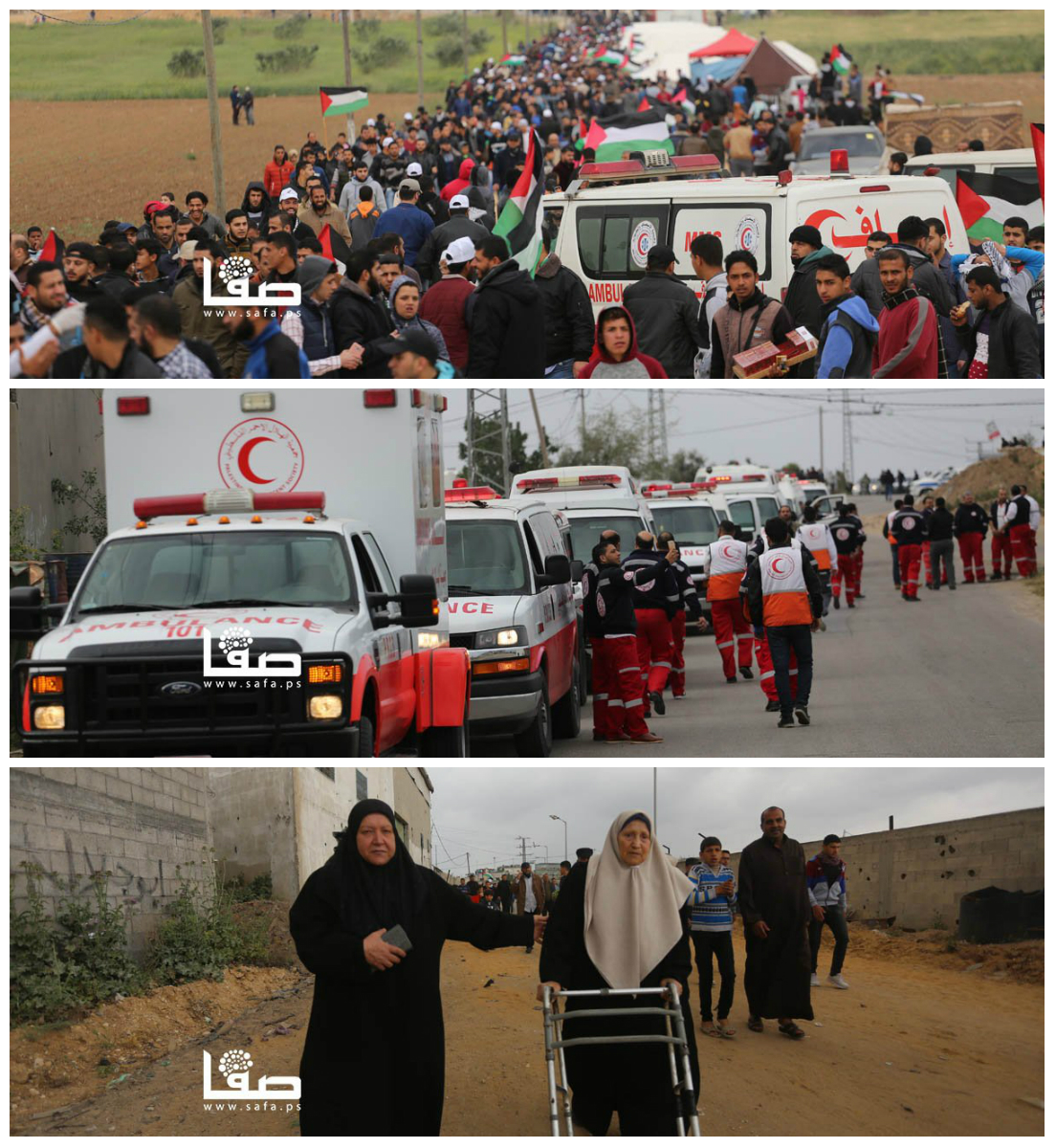 תמונות מתוך תהלוכת השיבה שפרסמה סוכנות הידיעות הפלסטינית SAFA.PS (צילום מתוך חשבון הטוויטר של SAFA)