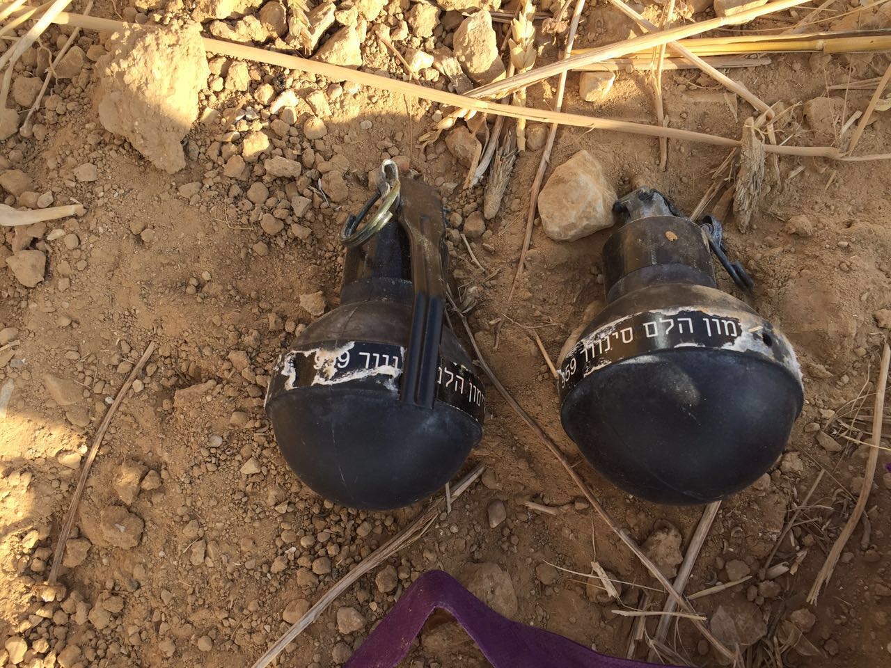 רימוני יד שהוסלקו בסמוך לעמוד חשמל (צילום: דובר המשטרה)