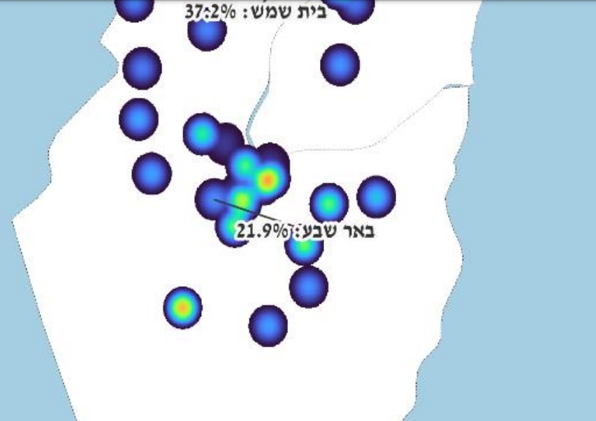 כיסי העוני בנגב- מסומנים בירוק ואדום - מתוך דו''ח העוני
