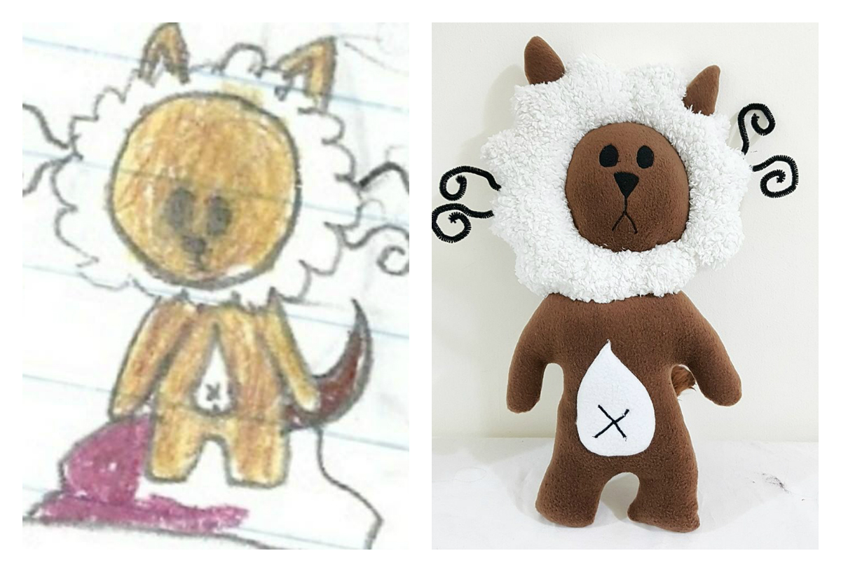 ילדה ציירה את קיטי, דמות שהמציאה. יעל הפכה אותה לבובה (צילום: באדיבות יעל אוריאלי)