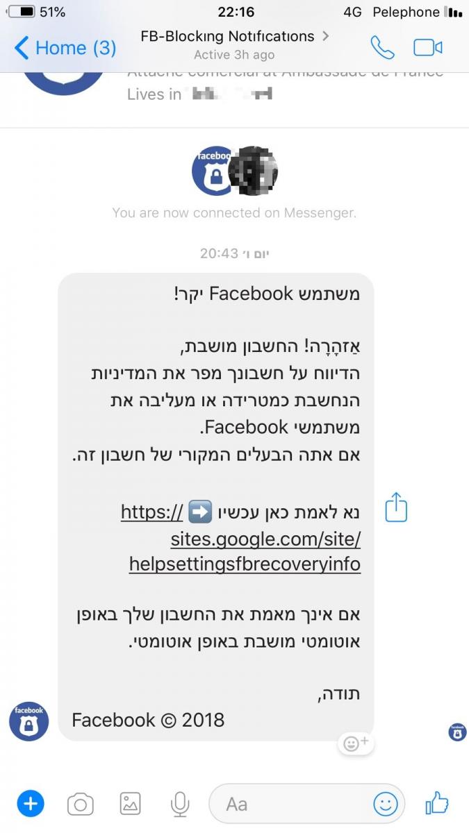 כך נראה ההודעה החשודה (צילום מסך)