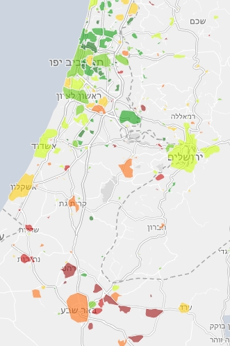 מפת הפערים: מרכז מול דרום ודרום מבוסס מול פחות מבוסס (צילום מסך מתוך אתר מדל''ן)