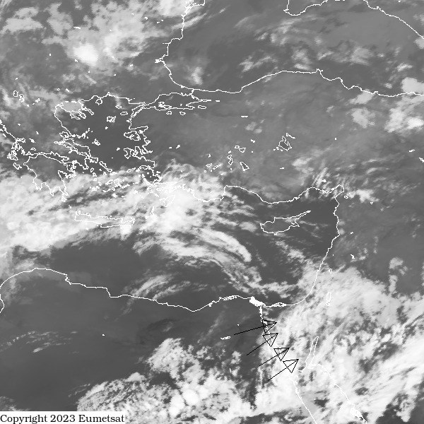עננות המגיע מדרום, עשויה להמטיר גשמים היום ומחר (צילום: השירות המטאורוגלי הישראלי / EUMETSAT)