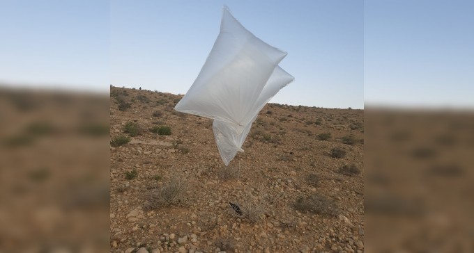 בלון נפץ, עם חלק מפצצת RPG, נחת בשדה בוקר - 70 ק''מ מעזה