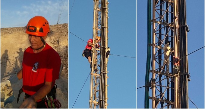 חילוץ דרמטי: חתולה נתקעה על אנטנה בגובה 45 מטרים
