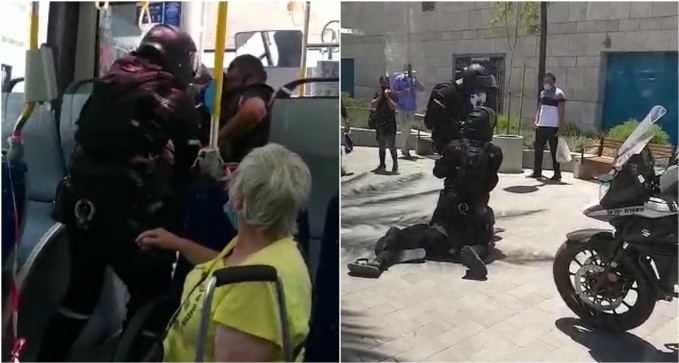 צפו: נוסע התווכח עם מבקר דן ב''ש, שוטרים הורידו אותו באלימות