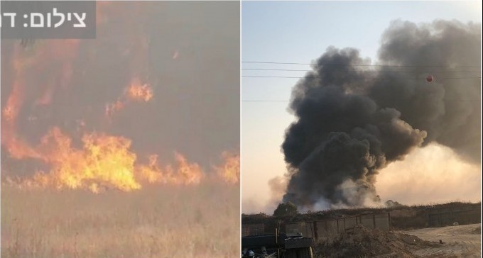 בזמן ביקורו הסודי של נתניהו בשדרות: חמאס גרם לשתי הצתות גדולות 