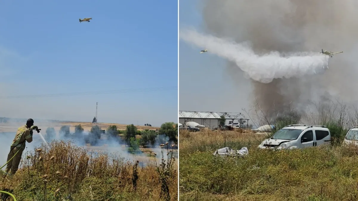 Поле на юге охвачено огнём, непосредственная угроза для близлежащих домов