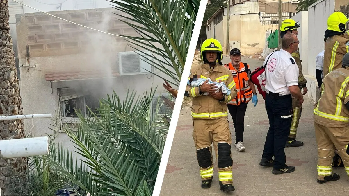 לוחמי אש בתחנת באר שבע מחלצים אישה ותינוק משריפה בדירה בעיר, רחוב השלום