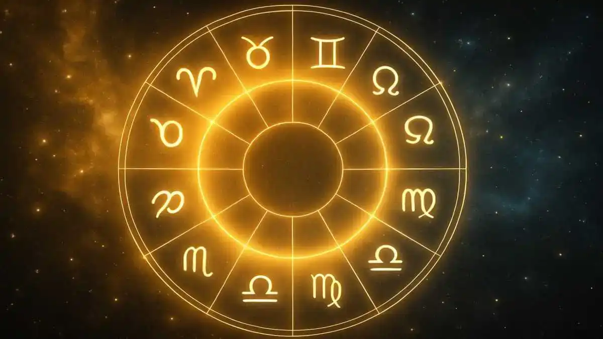 תמונה ריאליסטית של רקע קוסמי מואר בגווני זהב וכחול, מתאים למאמר תחזית אסטרולוגית שבועית.