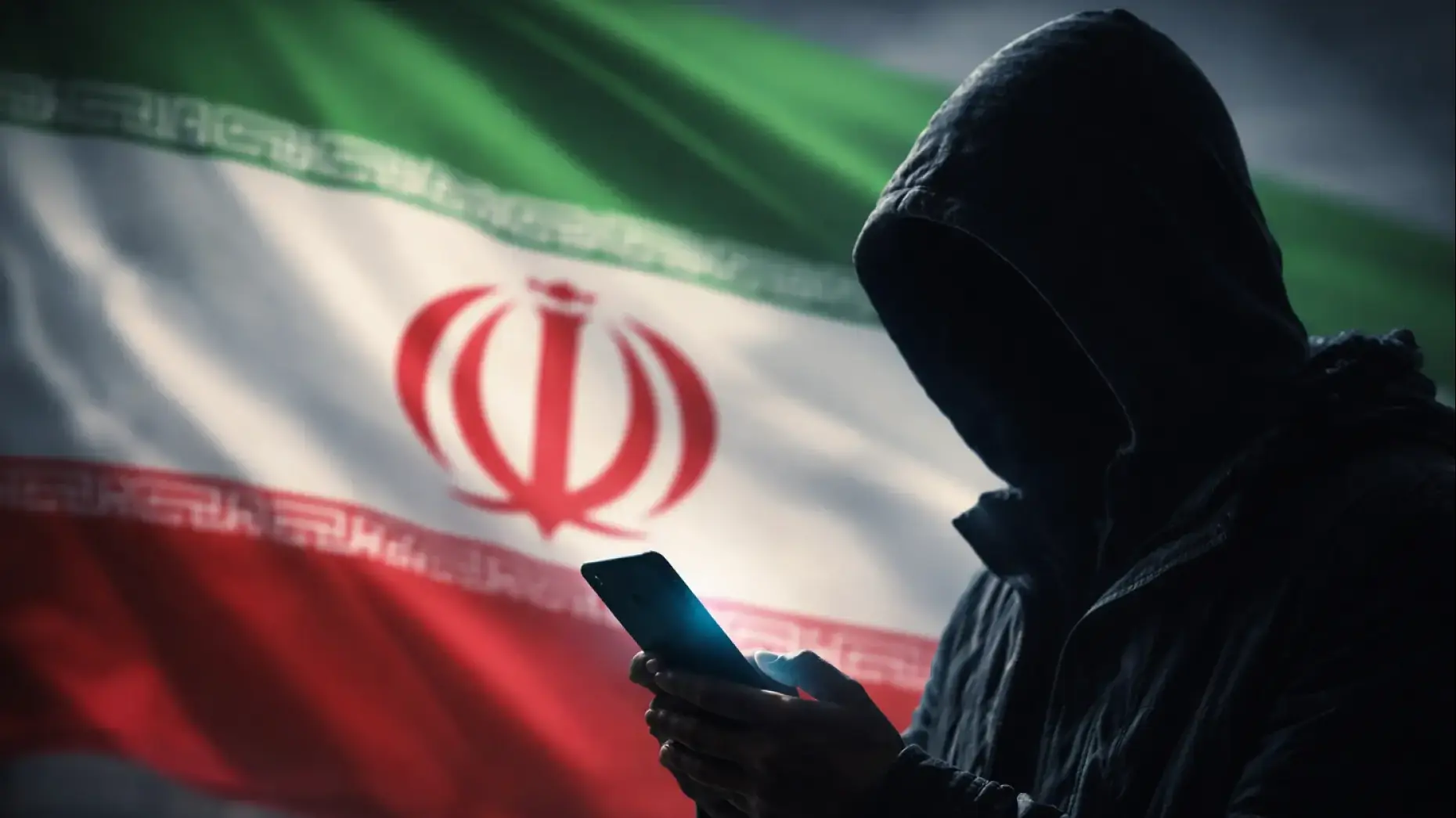מרגל איראני, על רקע דגל איראן