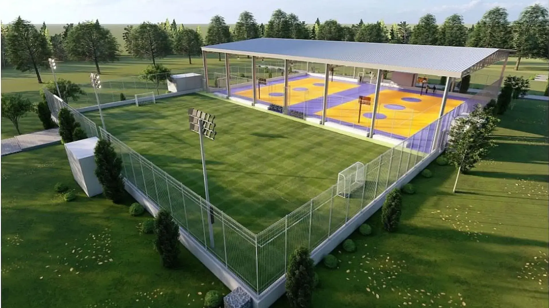 עבודות להקמת מתחם הספורט החדש בקיבוץ נחל עוז במסגרת פרויקט השיקום