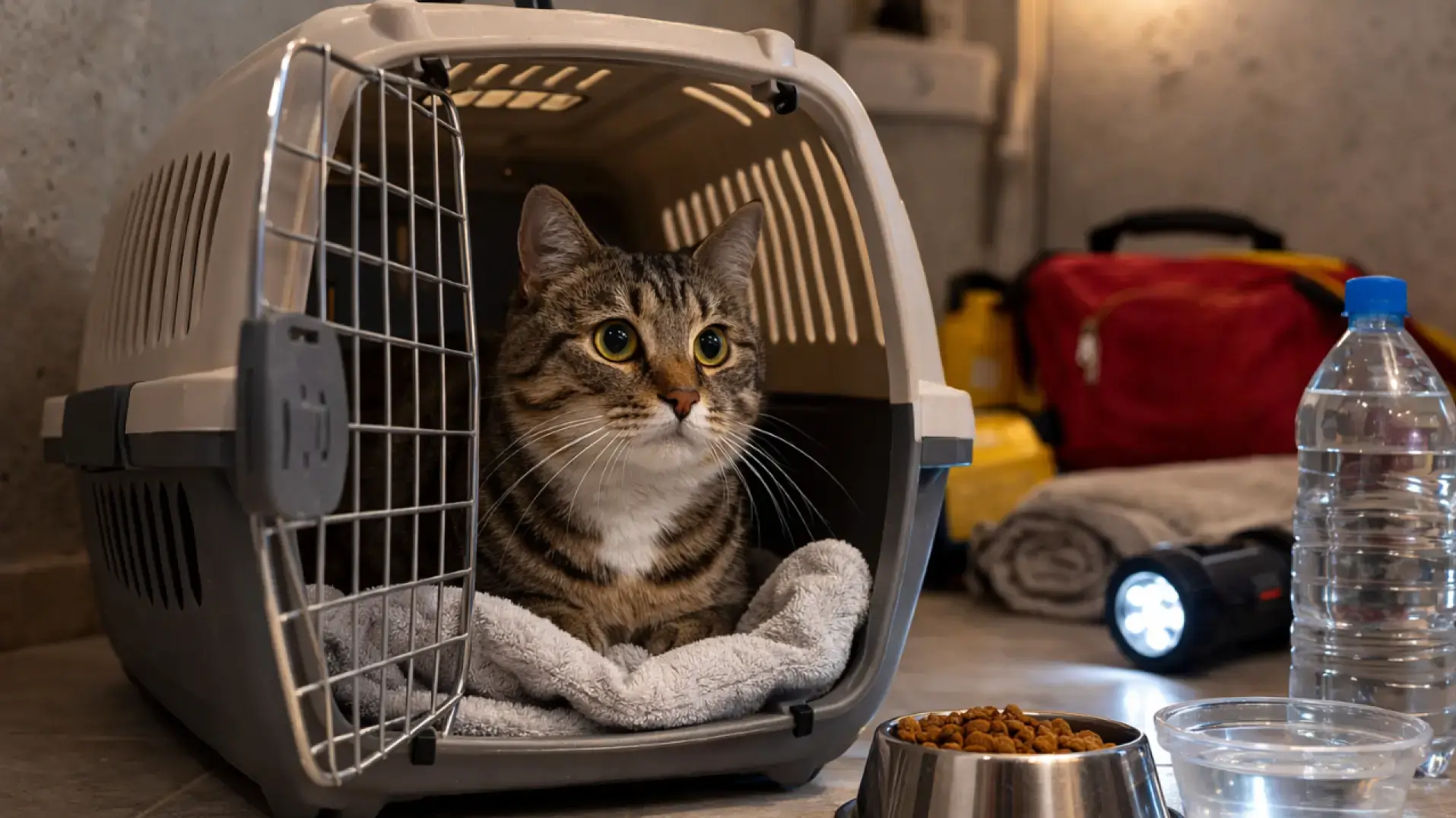 חתול במנשא במצב חירום