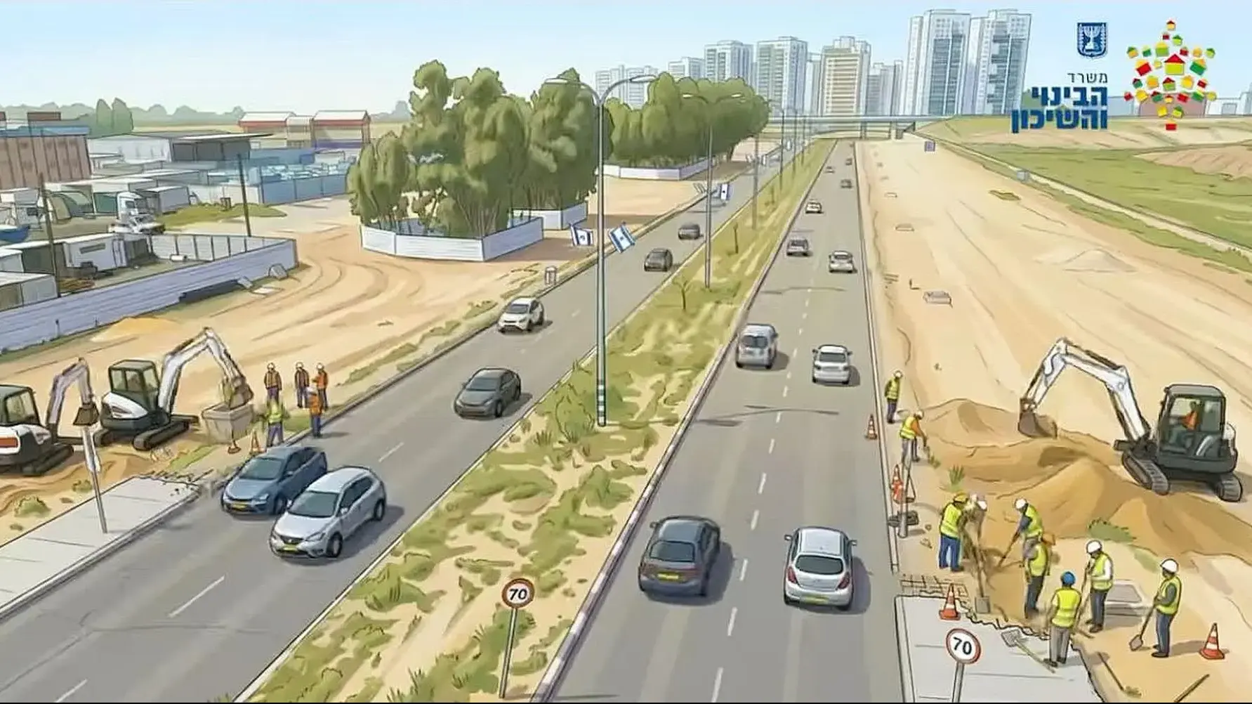 הדמיית הפרויקט בדרך יגאל אלון בבאר שבע לצד עדכון על עבודות השדרוג והרחבת הכביש