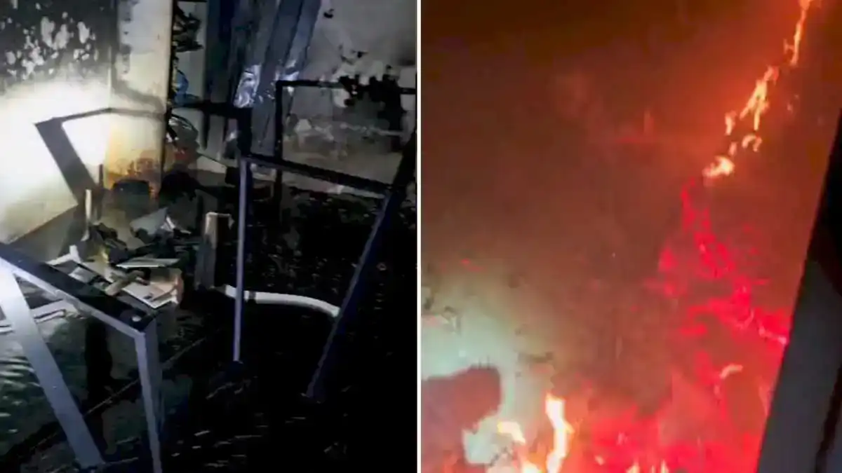 לוחמי אש בבאר שבע פועלים לכיבוי שריפה בלובי בניין בעקבות הצתה.