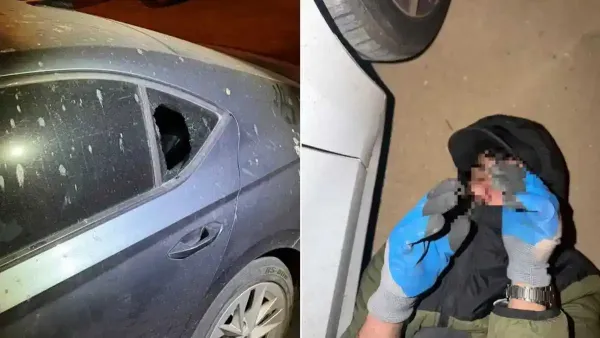 ניידת משטרה ובלשים בזירת מעצר חשודים בפריצות לרכבים בבאר שבע בשעות הלילה.