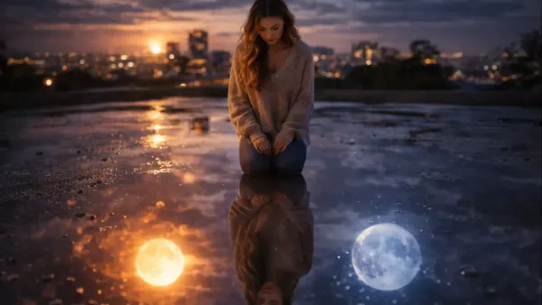 תחזית על רקע עיר מודרנית בשעת ערב, מסמלת שינוי, זרימה והתחלה חדשה.