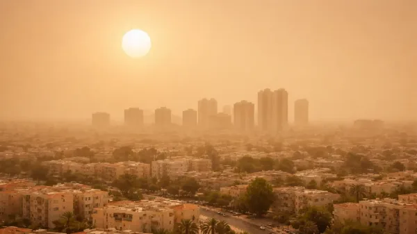 שמיים בהירים מעל שכונת מגורים בדרום הארץ ביום חם ויבש