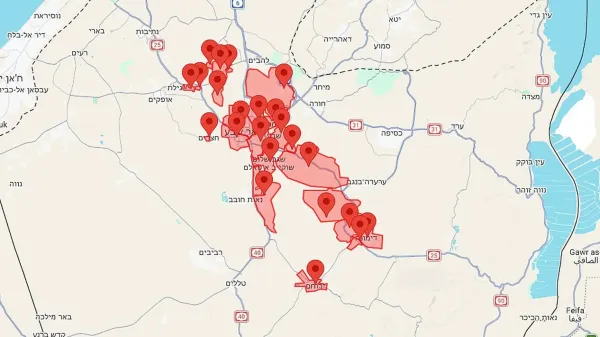 מפת אזעקות בנגב בבוקר 28 במרץ 2026 בעקבות שיגור מתימן לעבר ישראל