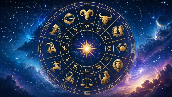 גלגל המזלות מואר באור דרמטי על רקע שמיים משתנים, מסמל שבוע של תפנית ושינוי כיוון