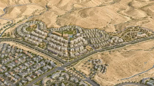 הדמיה של שכונת הנרקיסים החדשה בדימונה במסגרת תוכנית להקמת יותר מאלף יחידות דיור בדרום.