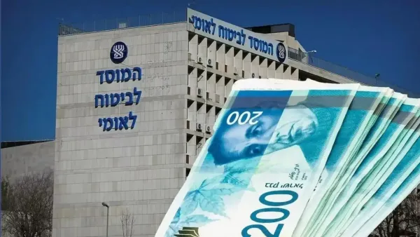 סניף ביטוח לאומי לצד המחשה של מענקים וקצבאות המוקדמות לזכאים בישראל