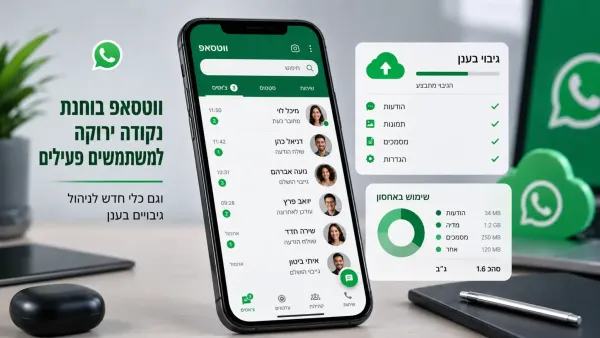 מסך סמארטפון עם אפליקציית וואטסאפ פתוחה וסימון ירוק ליד תמונת פרופיל של איש קשר פעיל
