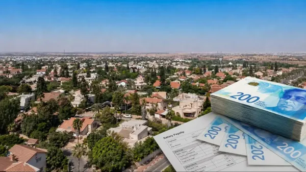 מפת הנגב עם היישוב להבים לצד שטרות כסף ודירוג שכר ארצי