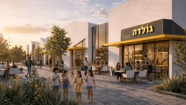 הדמיה ריאליסטית של טלאור סנטר בבאר שבע עם שלט גולדה בחזית המתחם