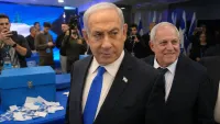 בנימין נתניהו וחיים כץ במהלך אירוע של הליכוד על רקע קלפי הפריימריז