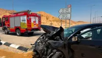  זירת תאונת דרכים בין שני כלי רכב בצומת קטורה בערבה